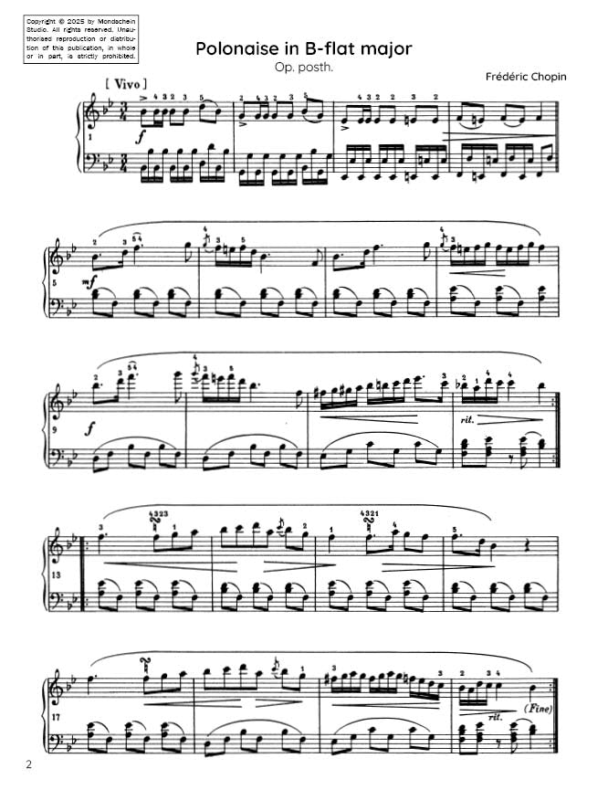 Chopin - Polonaise No. 12 in B-flat major, Op. posth. (PDF Sheet Music / Digital Download)