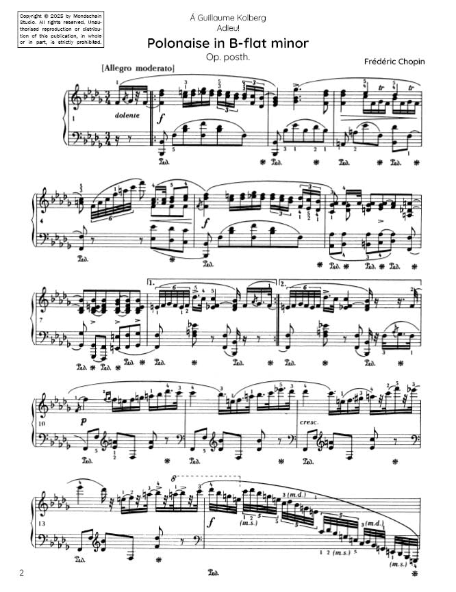 Chopin - Polonaise No. 15 in B-flat minor, Op. posth. (PDF Sheet Music / Digital Download)