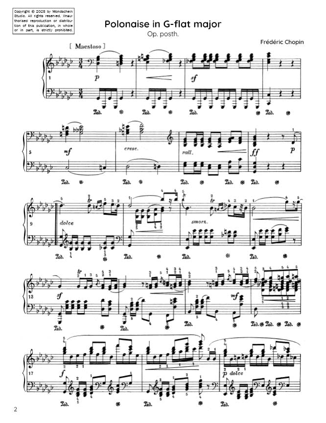 Chopin - Polonaise No. 16 in G-flat major, Op. posth. (PDF Sheet Music / Digital Download)