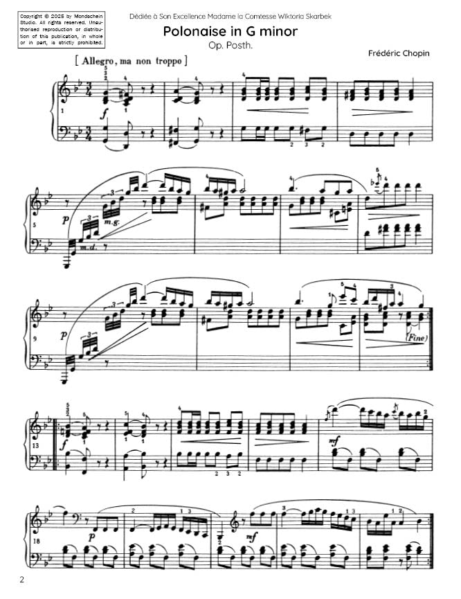 Chopin - Polonaise No. 11 in G minor, Op. posth. (PDF Sheet Music / Digital Download)