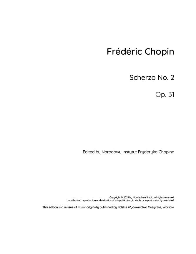 Chopin - Scherzo No. 2, Op. 31 (PDF Sheet Music / Digital Download)