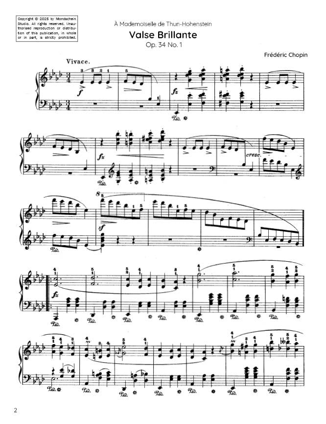Chopin - Valse No. 2 in A-flat major, Op. 34 No. 1 "Valse Brillante" (PDF Sheet Music / Digital Download)