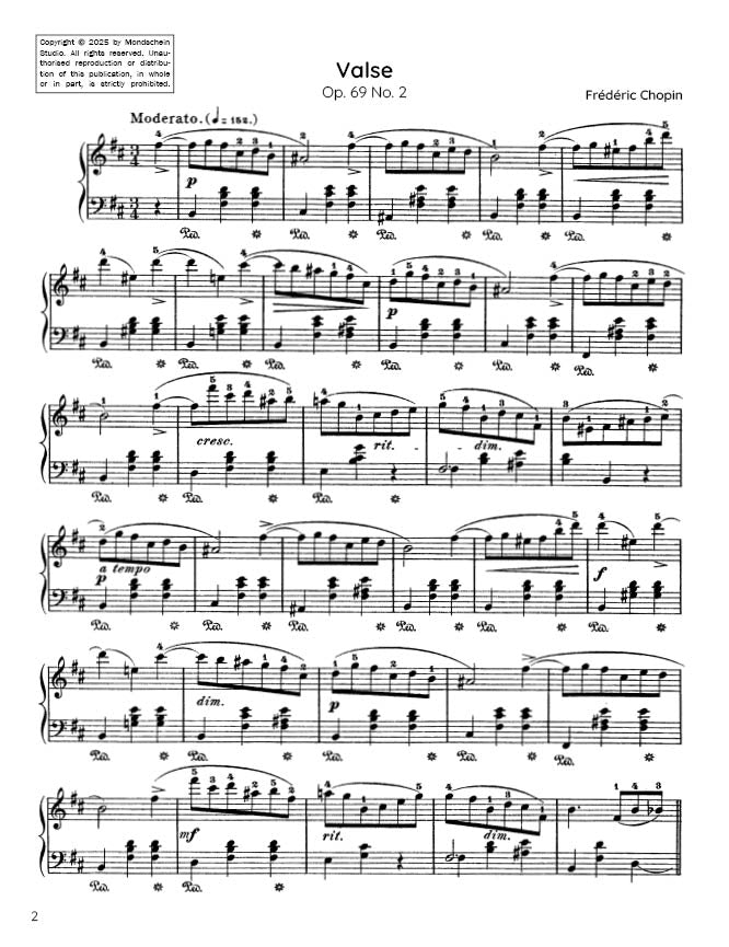 Chopin - Valse No. 10 in B minor, Op. 69 No. 2 (PDF Sheet Music / Digital Download)