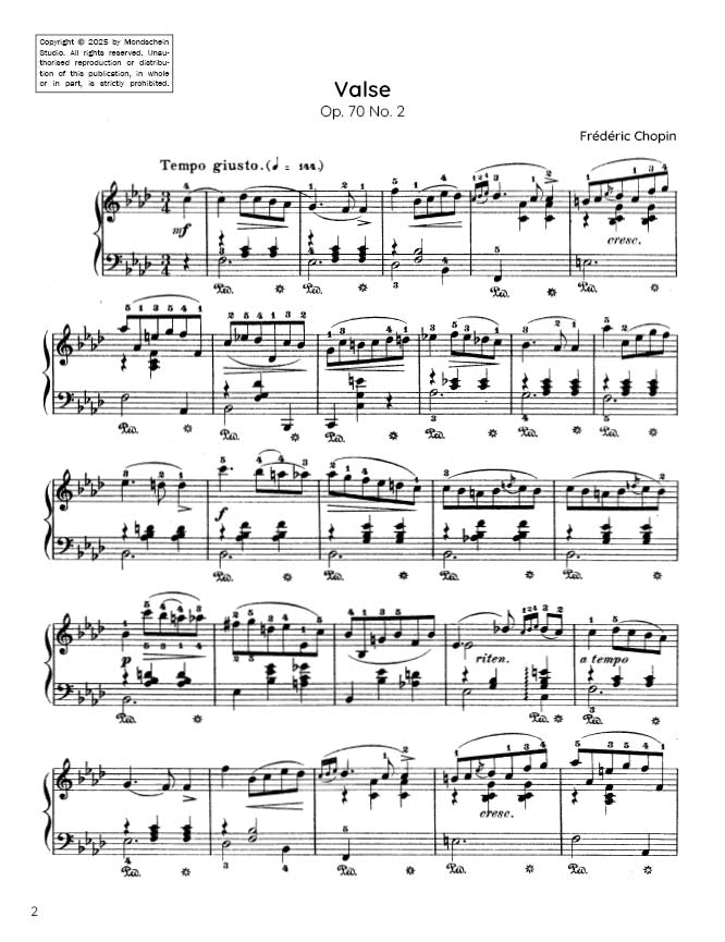 Chopin - Valse No. 12 in F minor, Op. 70 No. 2 (PDF Sheet Music / Digital Download)