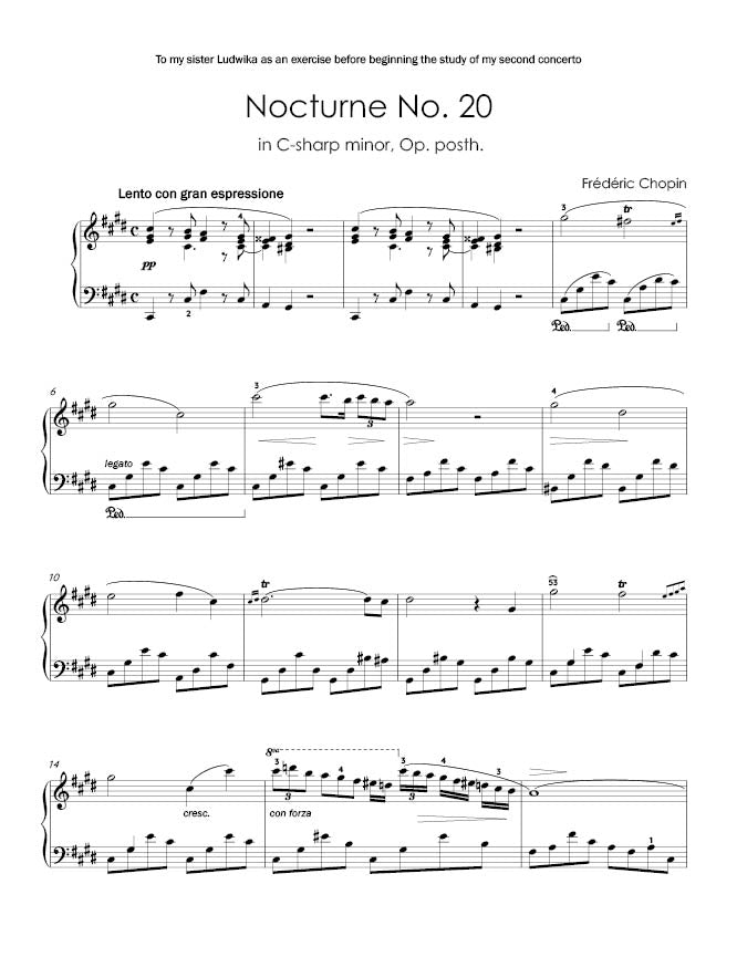 Chopin - Nocturne No. 20 in C-sharp minor, Op. posth. (PDF Digital Download | Printed Sheet Music)