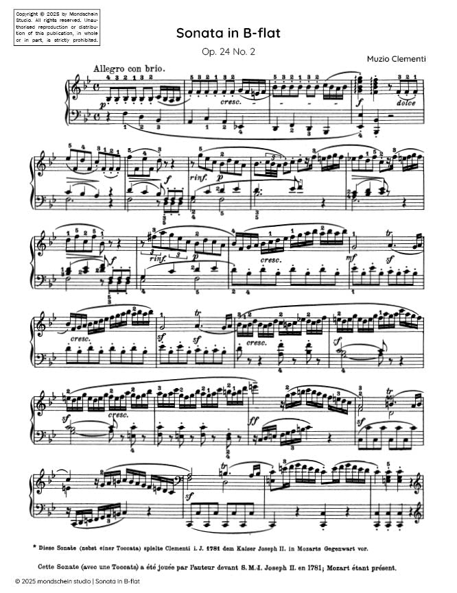 Clementi - Sonata in B-flat major, Op. 24 No. 2 (PDF Sheet Music / Digital Download)