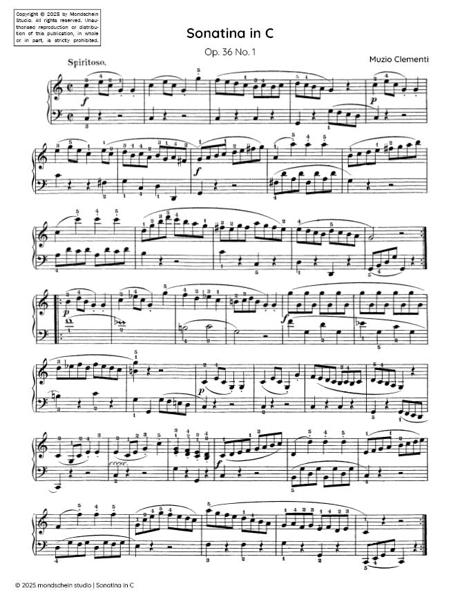 Clementi - Sonatina in C major, Op. 36 No. 1 (PDF Sheet Music / Digital Download)
