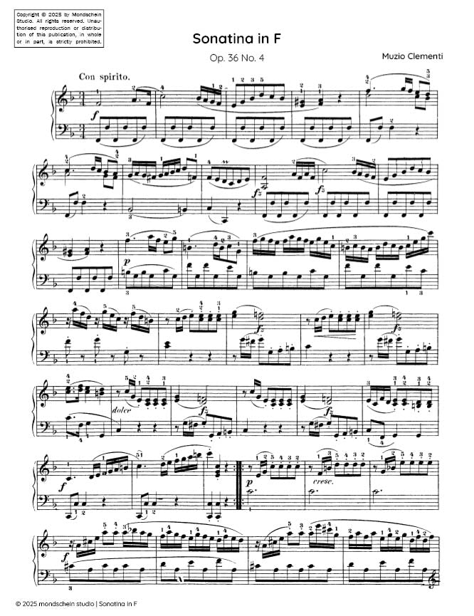 Clementi - Sonatina in F major, Op. 36 No. 4 (PDF Sheet Music / Digital Download)