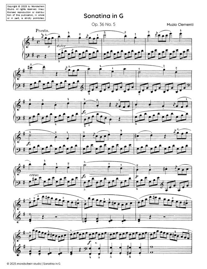 Clementi - Sonatina in G major, Op. 36 No. 5 (PDF Sheet Music / Digital Download)