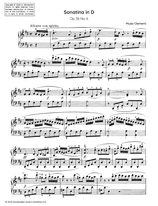 Clementi - Sonatina in D major, Op. 36 No. 6 (PDF Sheet Music / Digital Download)