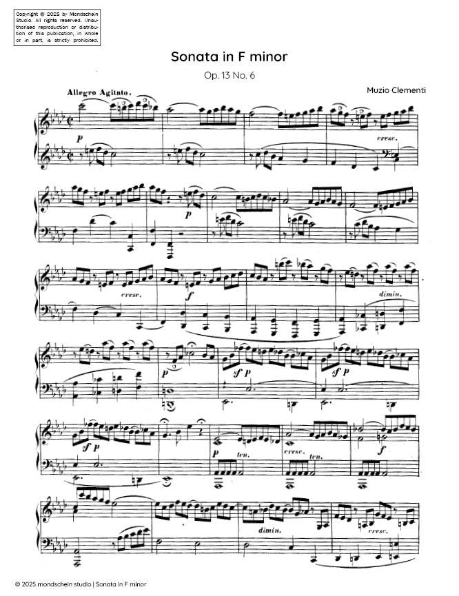 Clementi - Sonata in F minor, Op. 13 No. 6 (PDF Sheet Music / Digital Download)