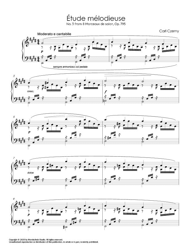 Czerny - Étude mélodieuse, No. 3 from 8 Morceaux de salon, Op. 795 (PDF Digital Download | Printed Sheet Music)