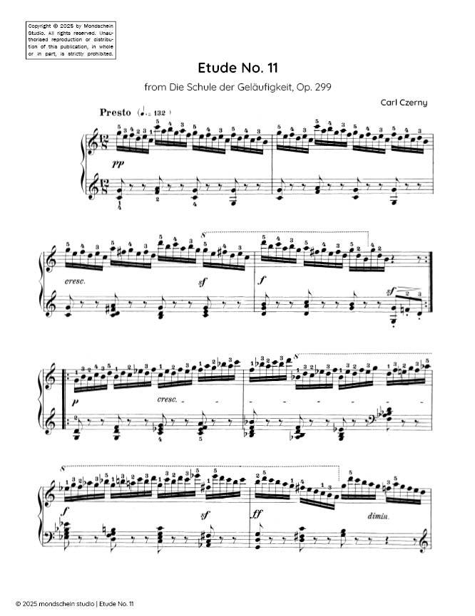 Czerny - Etude No. 11 from Die Schule der Geläufigkeit, Op. 299 (PDF Sheet Music / Digital Download)