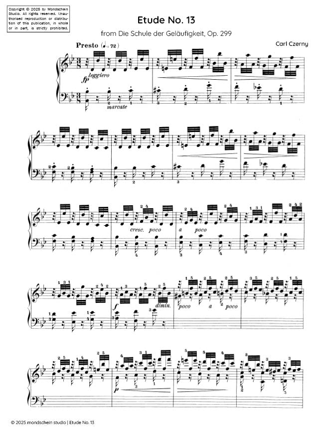 Czerny - Etude No. 13 from Die Schule der Geläufigkeit, Op. 299 (PDF Sheet Music / Digital Download)