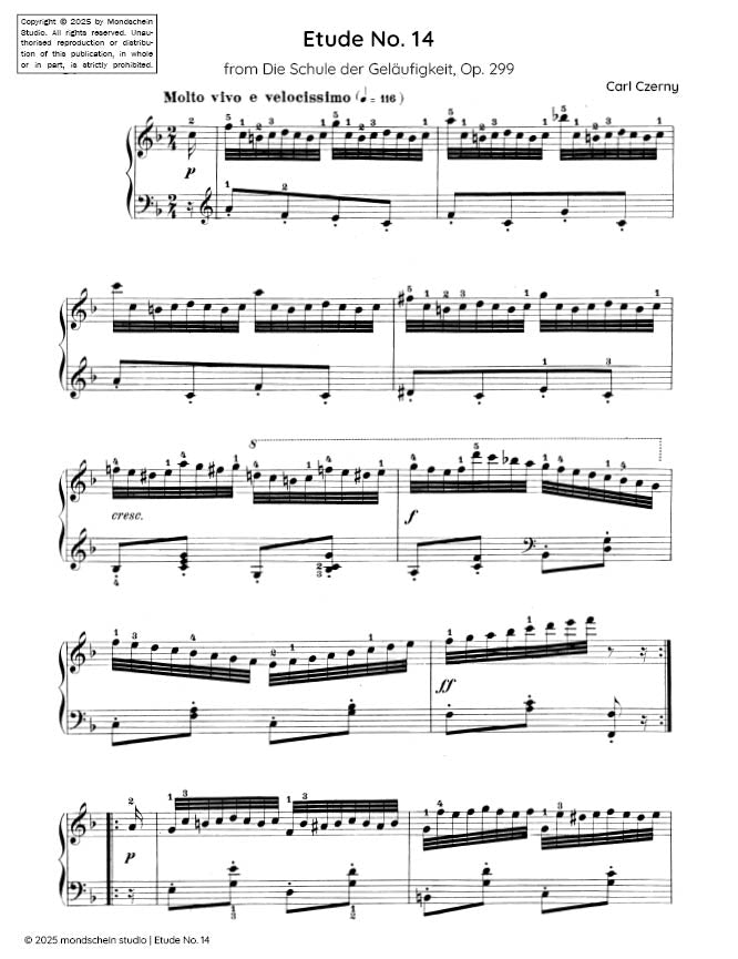 Czerny - Etude No. 14 from Die Schule der Geläufigkeit, Op. 299 (PDF Sheet Music / Digital Download)