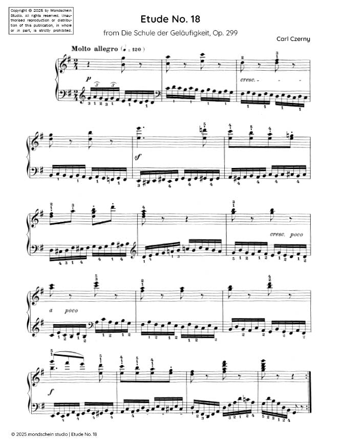 Czerny - Etude No. 18 from Die Schule der Geläufigkeit, Op. 299 (PDF Sheet Music / Digital Download)