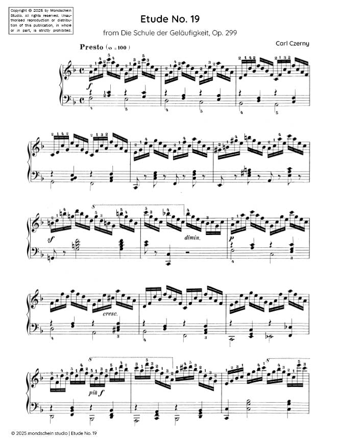 Czerny - Etude No. 19 from Die Schule der Geläufigkeit, Op. 299 (PDF Sheet Music / Digital Download)