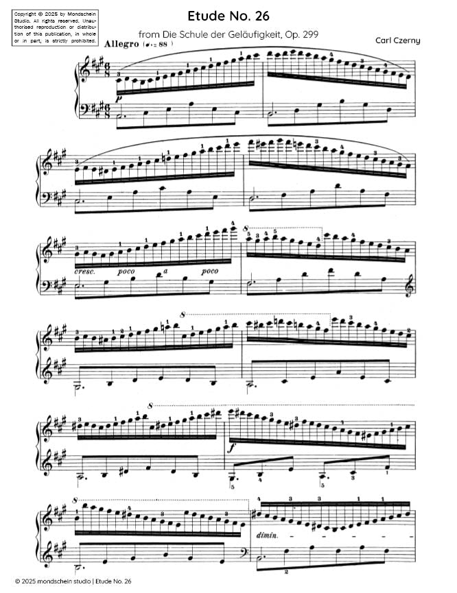 Czerny - Etude No. 26 from Die Schule der Geläufigkeit, Op. 299 (PDF Sheet Music / Digital Download)