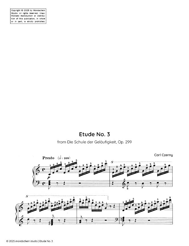 Czerny - Etude No. 3 from Die Schule der Geläufigkeit, Op. 299 (PDF Sheet Music / Digital Download)