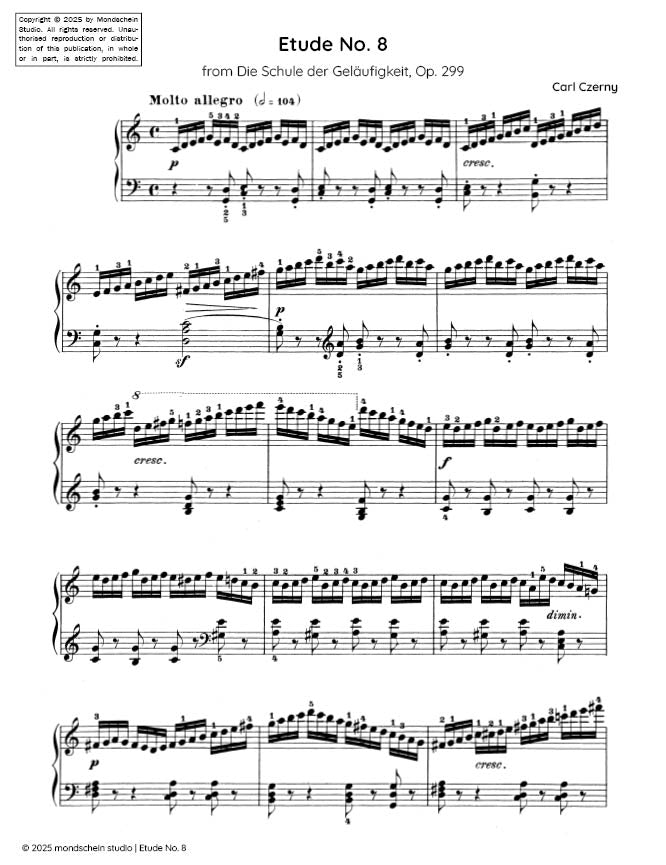 Czerny - Etude No. 8 from Die Schule der Geläufigkeit, Op. 299 (PDF Sheet Music / Digital Download)