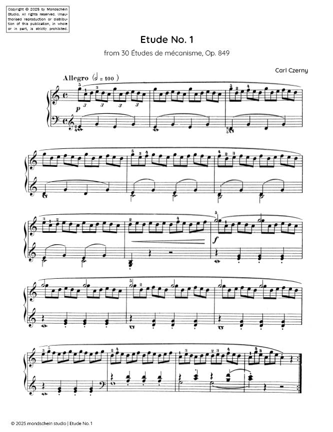 Czerny - Etude No. 1 from 30 Études de mécanisme, Op. 849 (PDF Sheet Music / Digital Download)