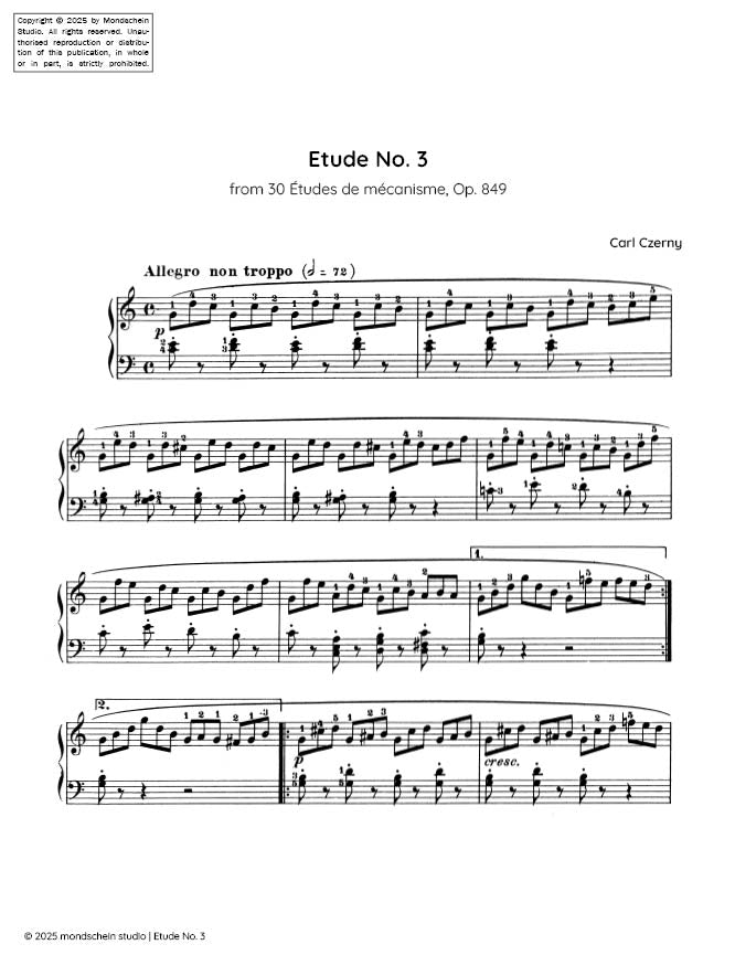 Czerny - Etude No. 3 from 30 Études de mécanisme, Op. 849 (PDF Sheet Music / Digital Download)