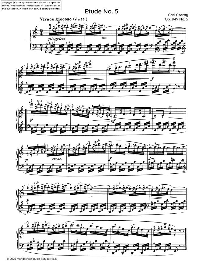 Czerny - Etude No. 5 from 30 Études de mécanisme, Op. 849 (PDF Sheet Music / Digital Download)