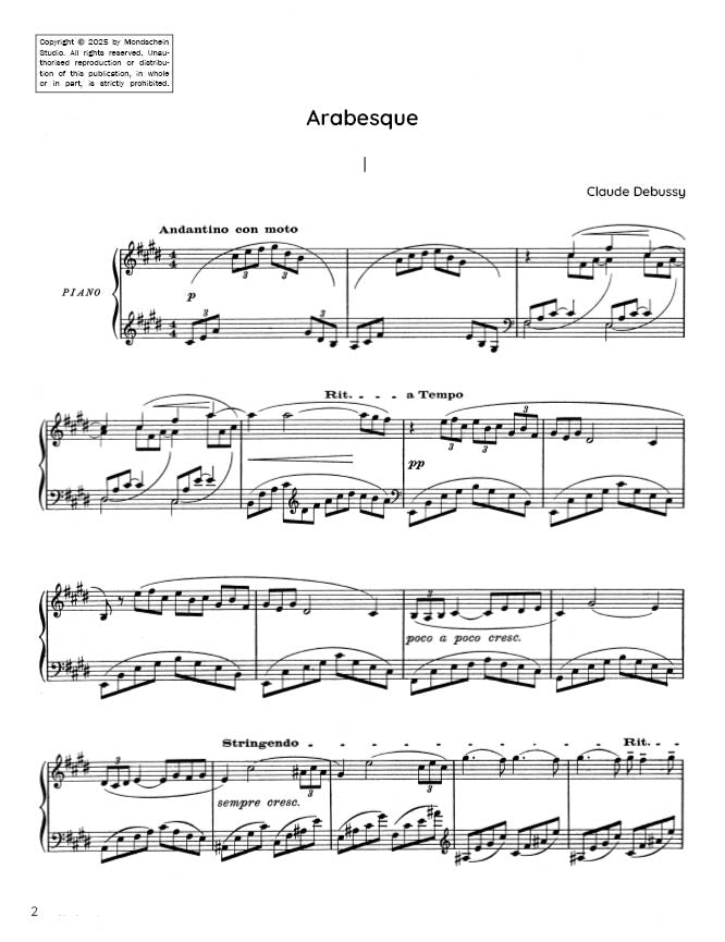 Debussy - Arabesque No. 1 in E major (PDF Sheet Music / Digital Download)