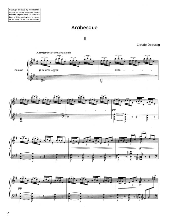 Debussy - Arabesque No. 2 in G major (PDF Sheet Music / Digital Download)