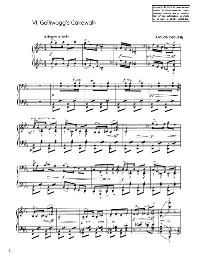 Debussy - Golliwogg's Cakewalk No. 6 from Children's Corner (PDF Sheet Music / Digital Download)