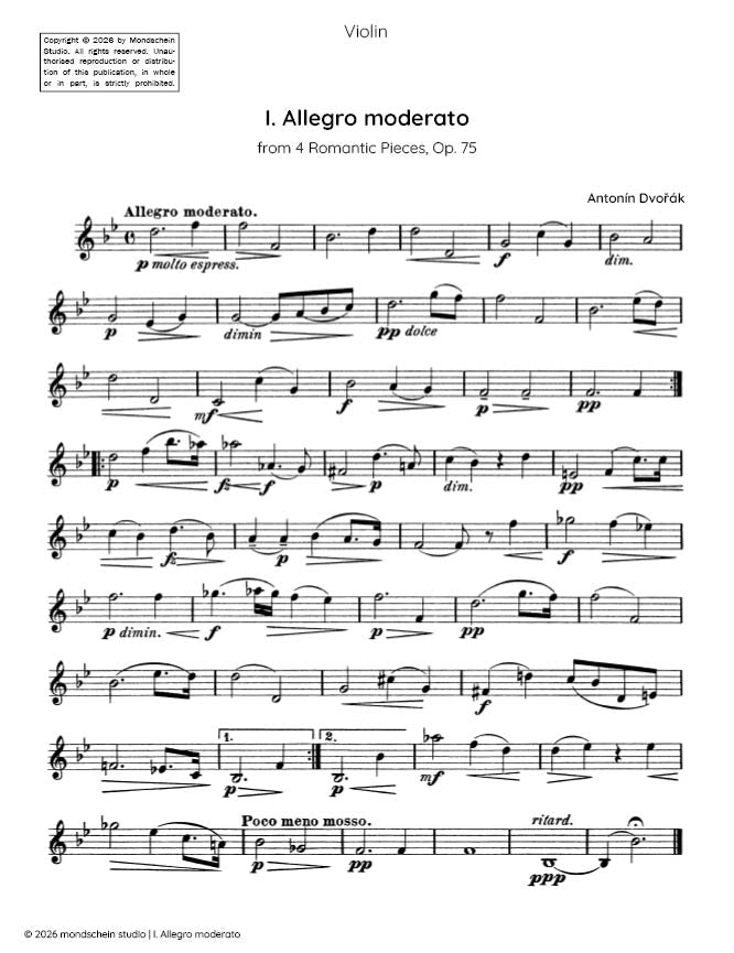 Dvořák - Allegro moderato from 4 Romantic Pieces, Op. 75 No. 1 (PDF Sheet Music / Digital Download)
