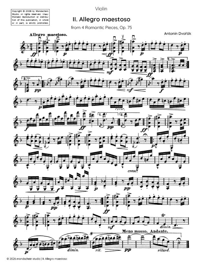 Dvořák - Allegro maestoso from 4 Romantic Pieces, Op. 75 No. 2 (PDF Sheet Music / Digital Download)