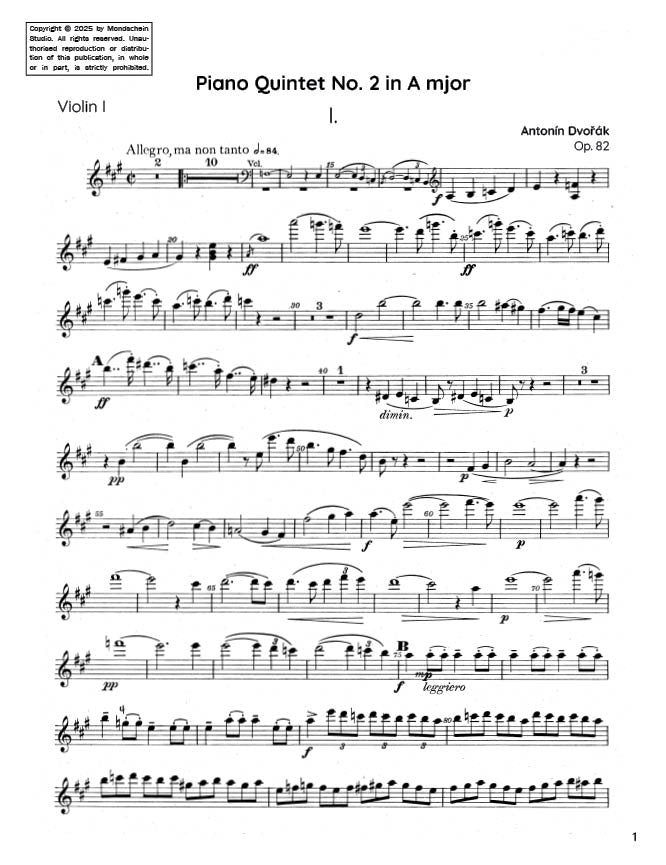 Dvořák - Piano Quintet No. 2 in A major, Op. 81 (PDF Sheet Music / Digital Download)