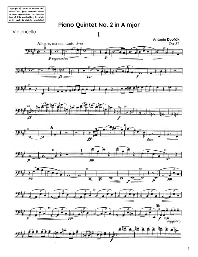 Dvořák - Piano Quintet No. 2 in A major, Op. 81 (PDF Sheet Music / Digital Download)