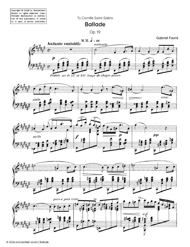 Fauré - Ballade, Op. 19 (PDF Sheet Music / Digital Download)