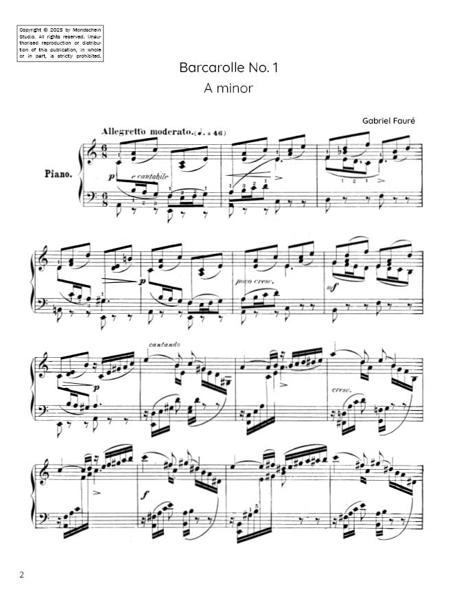 Fauré - Barcarolle No. 1 in A minor, Op. 26 (PDF Sheet Music / Digital Download)