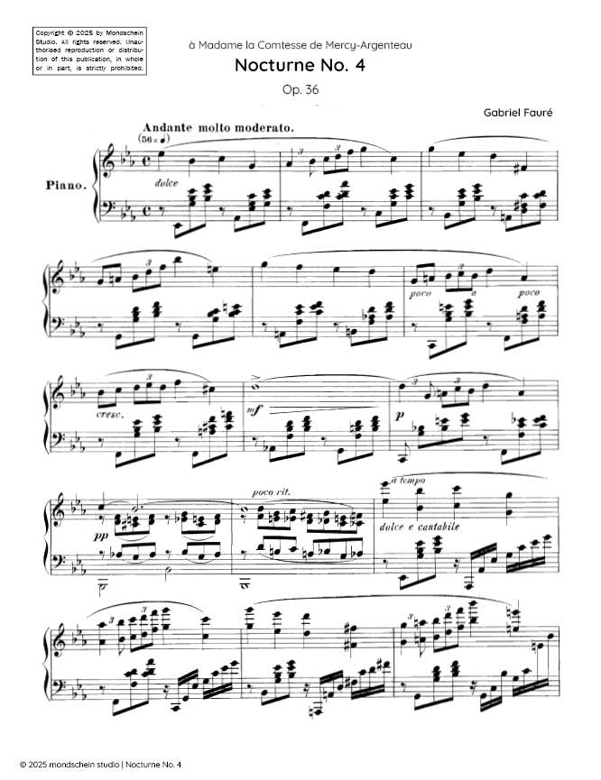 Fauré - Nocturne No. 4 in E-flat major, Op. 36 (PDF Sheet Music / Digital Download)