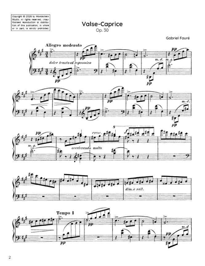 Fauré - Valse-Caprice No. 1 in A major, Op. 30 (PDF Sheet Music / Digital Download)