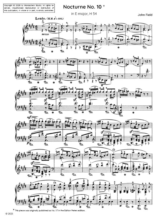 Field - Nocturne No. 10 in E major, H 54 (PDF Sheet Music / Digital Download)