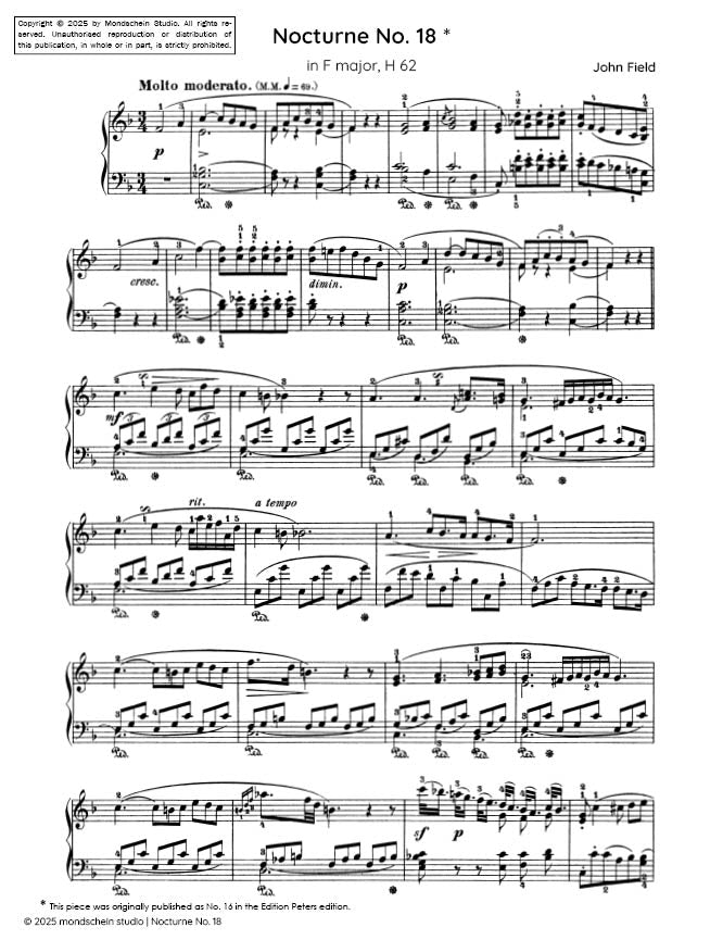 Field - Nocturne No. 18 in F major, H 62 (PDF Sheet Music / Digital Download)