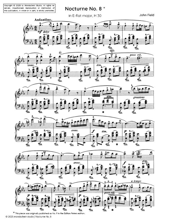 Field - Nocturne No. 8 in E-flat major, H 30 (PDF Sheet Music / Digital Download)
