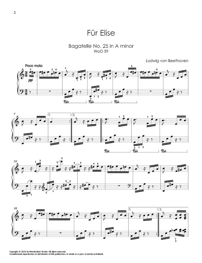 Beethoven - "Für Elise", Bagatelle No. 25 in A minor, WoO 59 (PDF Digital Download | Printed Sheet Music)