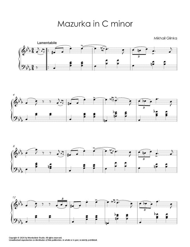 Glinka - Mazurka in C minor (PDF Sheet Music / Digital Download)