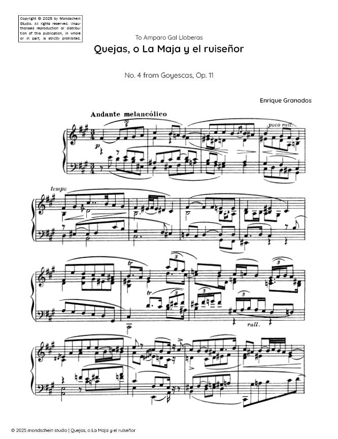 Granados - Quejas, o la Maja y el Ruiseñor, No. 4 from Goyescas, Op. 11 (PDF Sheet Music / Digital Download)