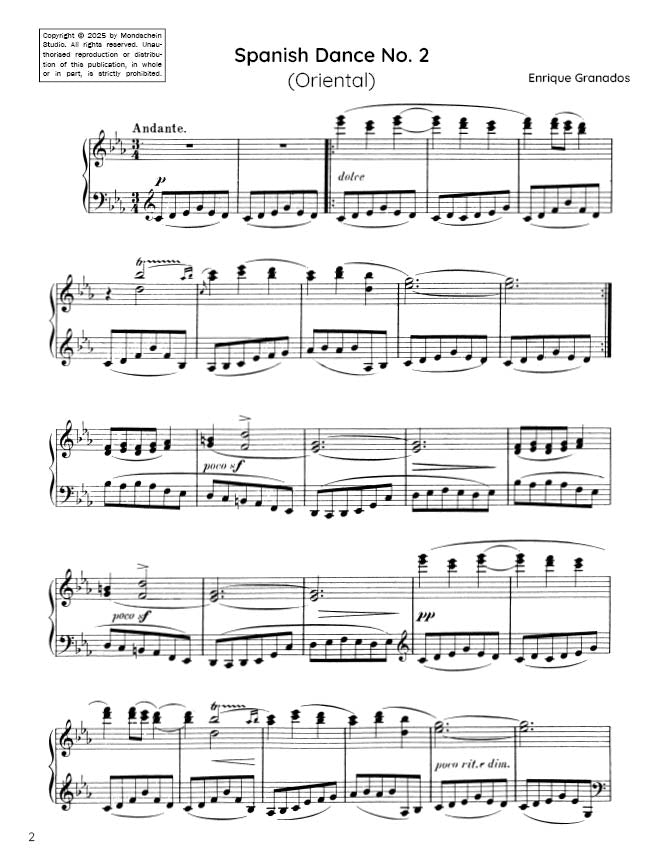 Granados - Spanish Dance No. 2 "Oriental" (PDF Sheet Music / Digital Download)
