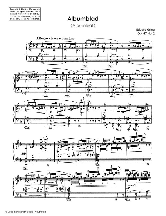 Grieg - Albumblad (Albumleaf), Op. 47 No. 2 (PDF Sheet Music / Digital Download)