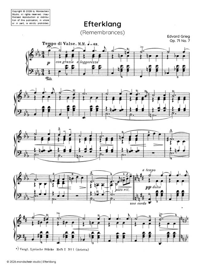 Grieg - Efterklang (Remembrances), Op. 71 No. 7 (PDF Sheet Music / Digital Download)