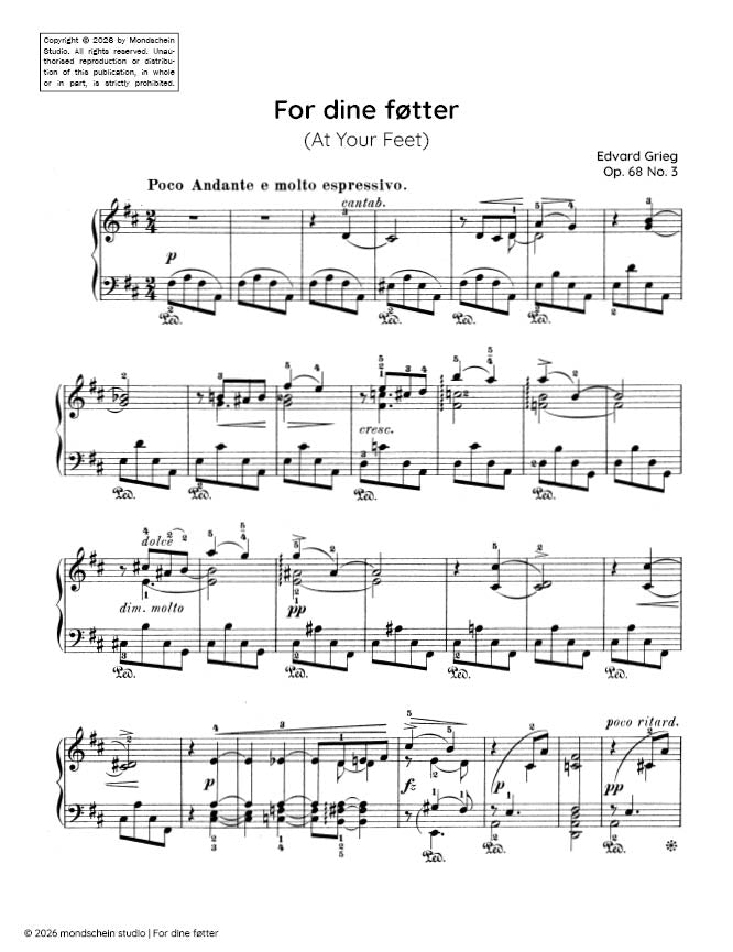 Grieg - For dine føtter (At Your Feet), Op. 68 No. 3 (PDF Sheet Music / Digital Download)
