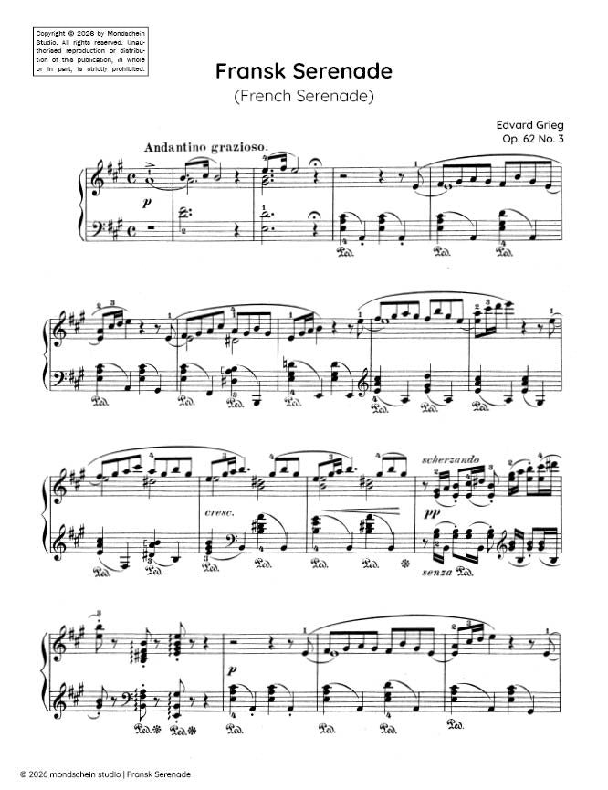 Grieg - Fransk Serenade (French Serenade), Op. 62 No. 3 (PDF Sheet Music / Digital Download)