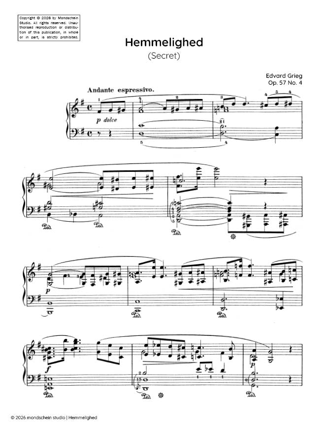 Grieg - Hemmelighed (Secret), Op. 57 No. 4 (PDF Sheet Music / Digital Download)